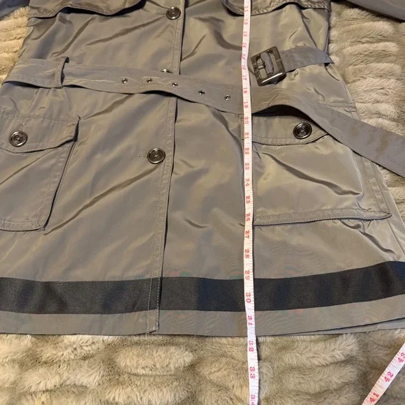 Tommy Hilfiger Belted Trench Coat Size L Grey Classic Sleek Minimalist - Picture 6 of 7